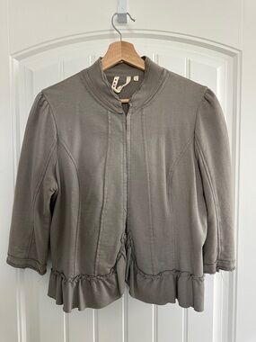 Women’s Ruffle-Hem Cardigan Jacket in Gray